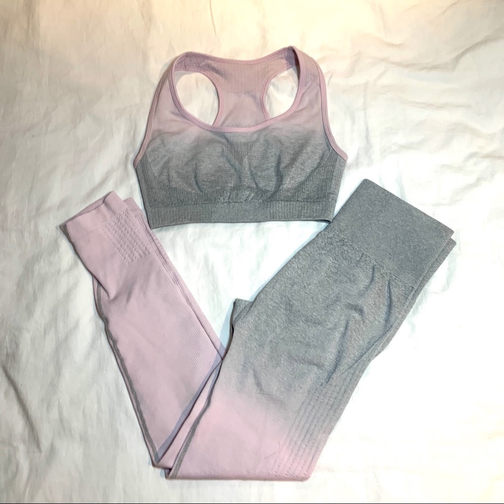 Pink/Grey ombré workout set